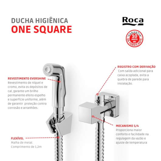 Ducha Higiênica Com Derivação Singles One Square Cromado Roca - Imagem principal - 8b78167d-f191-41e8-8506-0aec61df7013