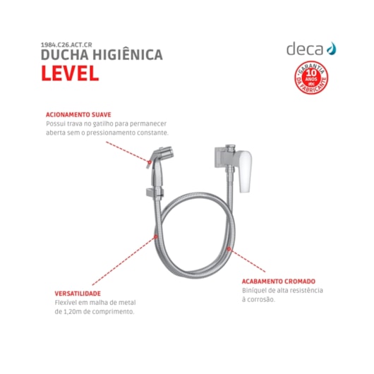 Ducha Higiênica Com Registro E Derivação Level 1984 Cromado Deca - Imagem principal - 26918775-ea29-45b7-aa98-9d595584a8ed