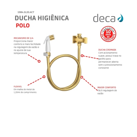Ducha Higiênica Com Registro E Derivação Polo 1984 Gold Deca - Imagem principal - b0b3cac9-aaa3-433a-abb4-53ff26e80011