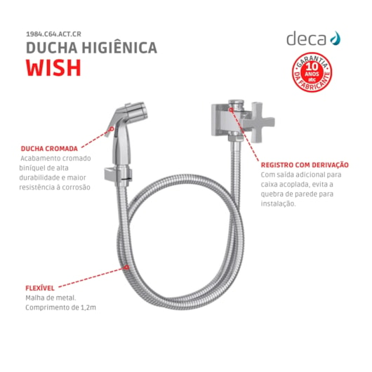 Ducha Higiênica Com Registro E Derivação Wish 1984 Cromada Deca - Imagem principal - 458b314b-a361-47d9-a17a-b40d182d8d41