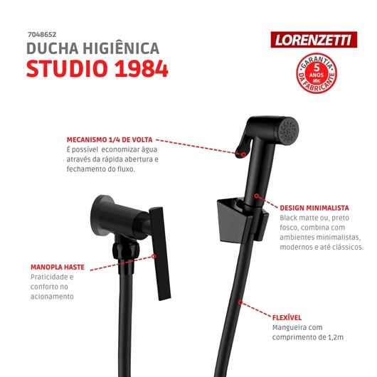 Ducha Higiênica Flexível 1,2m Studio 1984 B37 Black Lorenzetti - Imagem principal - 05424e21-eb54-45d7-bc4e-514355944ff2