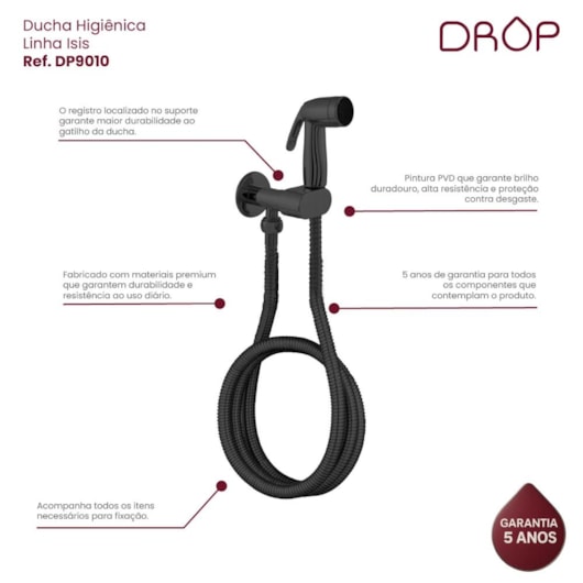 Ducha Higiênica Quente E Fria Black Matte Drop - Imagem principal - 423be7fc-7cdd-47bd-9b53-93db1ec0c664