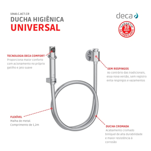 Ducha Higiênica Universal Com Derivação Cromado Deca  - Imagem principal - 1247f1c2-02c0-4e53-b712-d0cb0981ae90