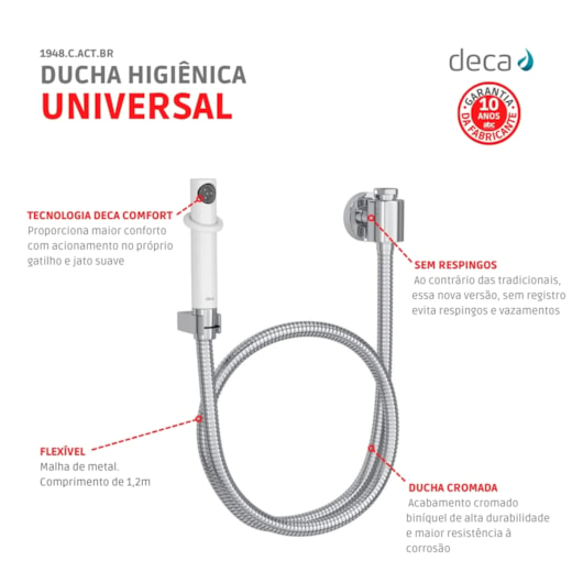 Ducha Higiênica Universal Com Derivação Redonda Branca Deca - Imagem principal - ac747328-a0ba-4591-81f5-b1119288b200