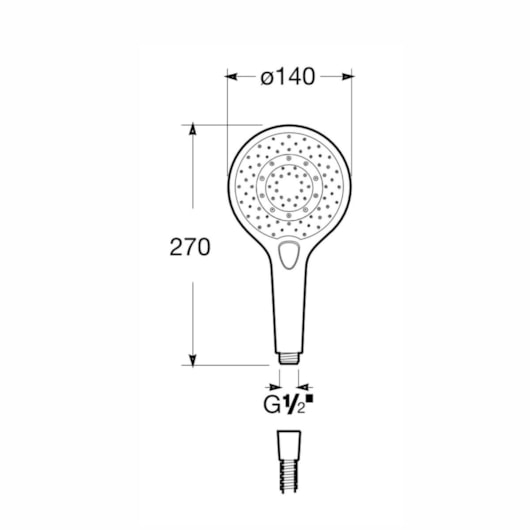 Ducha Manual 140 mm 3 Funções Plenum Round Cromado Roca Branco - Imagem principal - bad12d68-8a63-4f27-af06-d00ed725d552