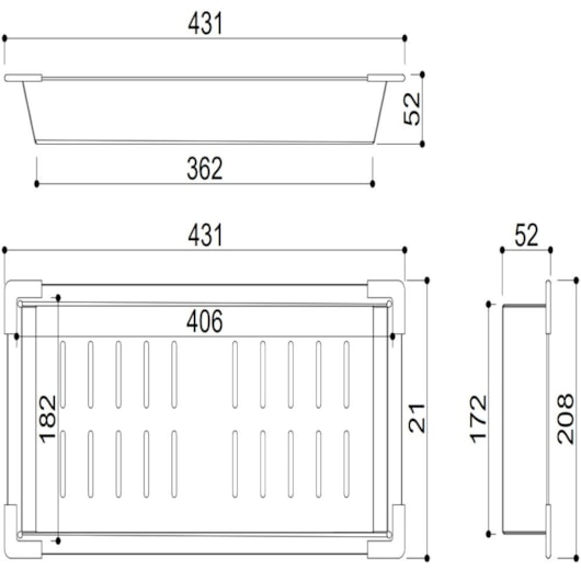 Escorredor Profundo Com Bordas de Silicone Aço Escovado Rubinettos 43x20,5x5cm - Imagem principal - 495c22bf-5fc9-4895-a710-1aa5df0e57c5