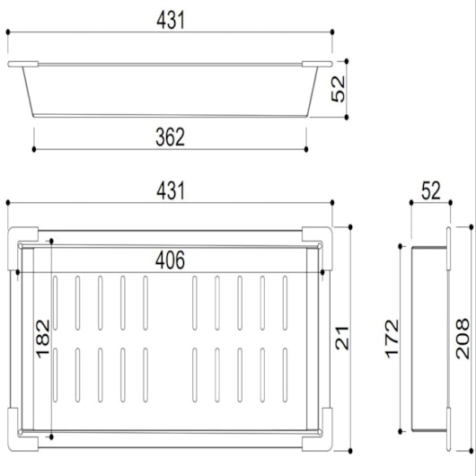 Escorredor Profundo Com Bordas de Silicone Grafite Escovado Rubinettos 43x20,5x5cm - Imagem principal - 6fab3d31-a043-4e5b-8e7d-34524a94dede