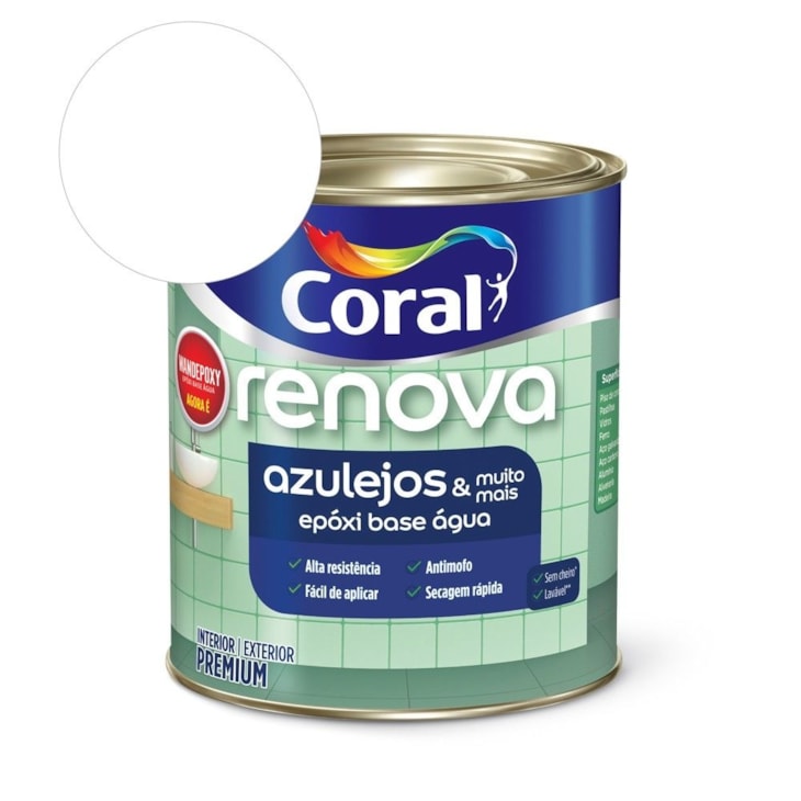 Esmalte Base Água Renova Azulejos E Muito Mais Acetinado Branco 900ml Coral