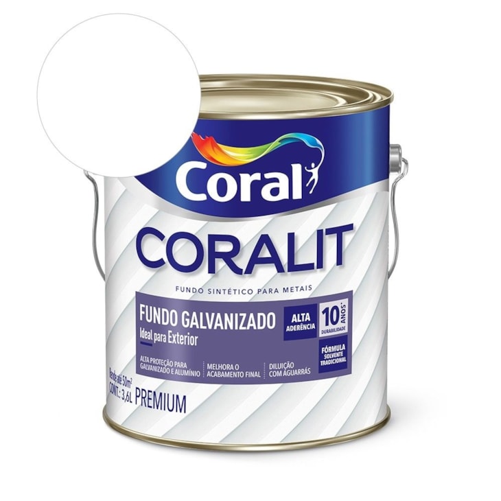 Esmalte Coralit Fundo Galvanizado Fosco Branco Coral 3,6L