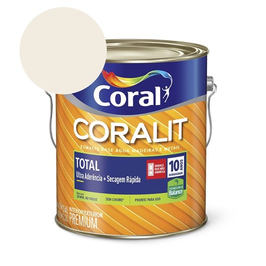 Esmalte Premium Brilho Coralit Total Balance Secagem Rapida Branco 3.6l Coral - Imagem principal - 943e773d-de91-49fd-b081-ca8637cc604e