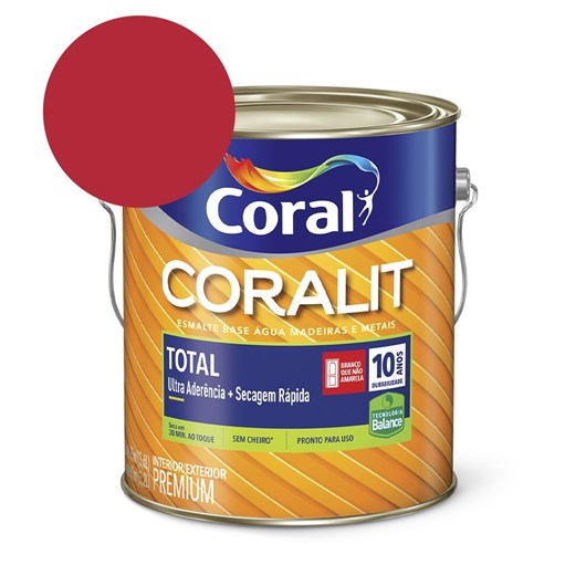 Esmalte Premium Brilho Coralit Total Balance Secagem Rapida Vermelho 3.6l Coral - Imagem principal - dd688720-f03a-421b-8339-06157533c4c9