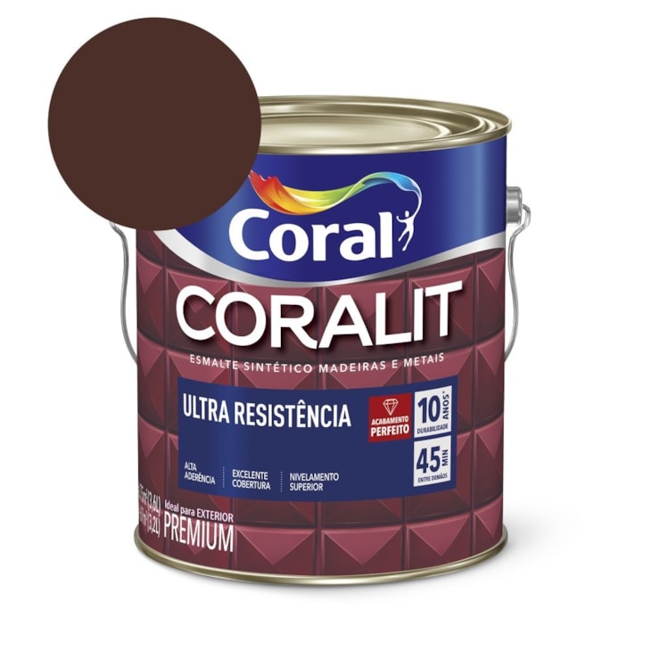 Esmalte Sintético Coralit Ultra Resistencia Acetinado Marrom 3.6l Coral