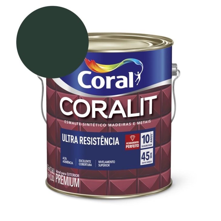 Esmalte Sintético Coralit Ultra Resistencia Acetinado Verde Colonial 3.6l Coral