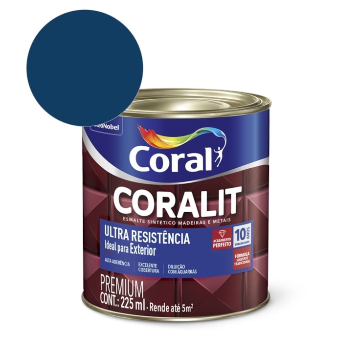 Esmalte Sintético Coralit Ultra Resistencia Alto Brilho Azul Del Rey 225ml Coral