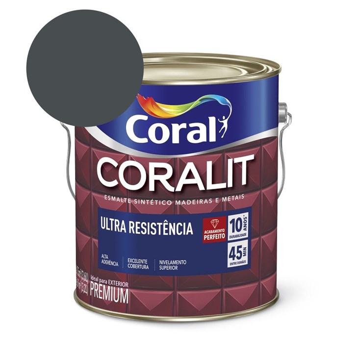 Esmalte Sintético Coralit Ultra Resistencia Alto Brilho Cinza Escuro 3.6l Coral