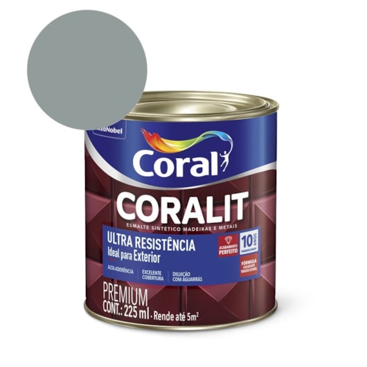 Esmalte Sintético Coralit Ultra Resistencia Alto Brilho Cinza Médio 225ml Coral - Imagem principal - e89c483d-bf77-4848-a0d0-ae4a1b649458