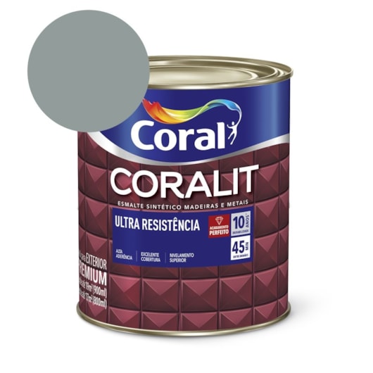 Esmalte Sintético Coralit Ultra Resistencia Alto Brilho Cinza Médio 900ml Coral - Imagem principal - 4e88a687-3485-4270-97fe-f7409b2d0625