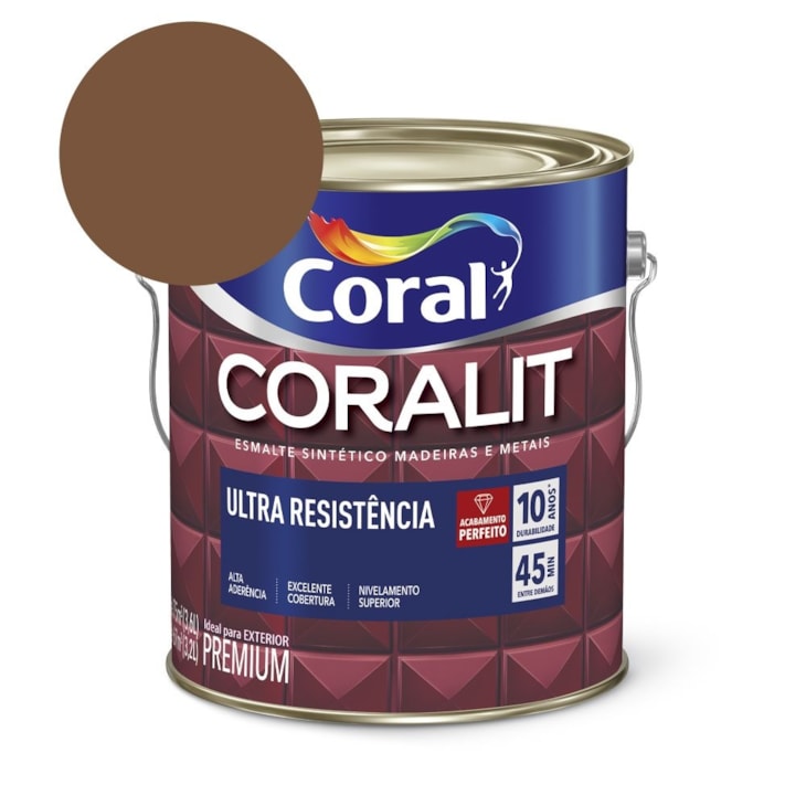 Esmalte Sintético Coralit Ultra Resistencia Alto Brilho Marrom Conhaque 3.6l Coral