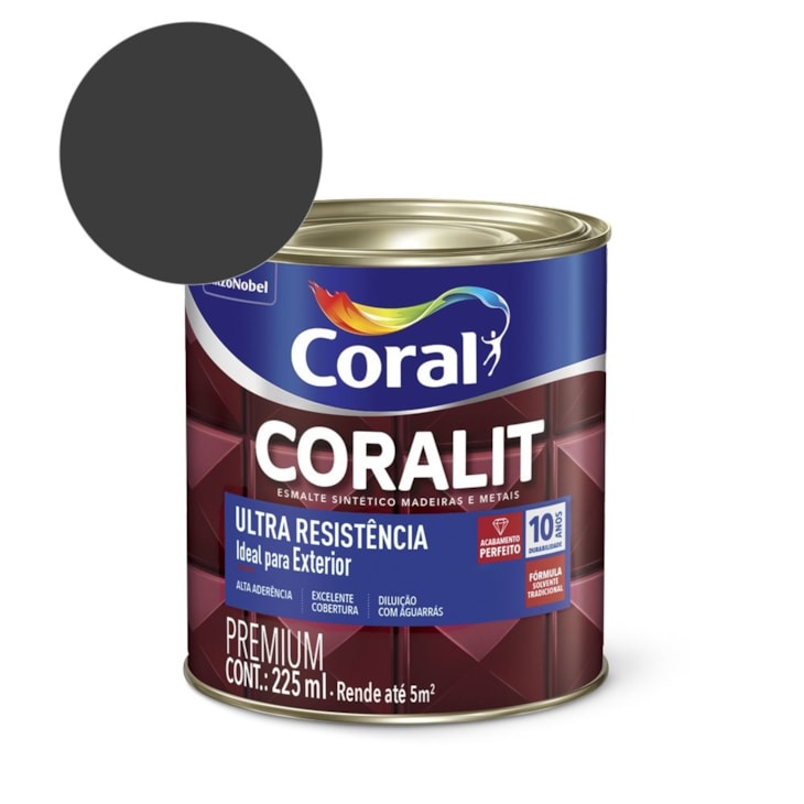 Esmalte Sintético Coralit Ultra Resistencia Alto Brilho Preto 225ml Coral