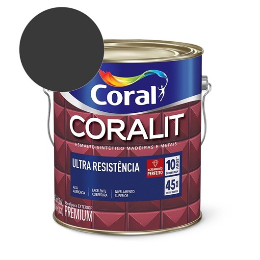 Esmalte Sintético Coralit Ultra Resistencia Alto Brilho Preto 3.6l Coral - Imagem principal - 0959685b-5bfa-4773-be1a-9a52cb2888d9