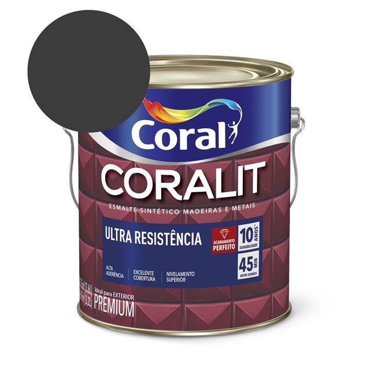 Esmalte Sintético Coralit Ultra Resistencia Fosco Preto 3.6l Coral