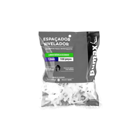 Espaçador Nivelador Básico Ecomax 1,0mm Pacote Com 100 Unidades Para Revestimentos Até 70x70cm Bumax - Imagem principal - 534cf13b-9bbc-4859-bbf2-291c27ad36a8