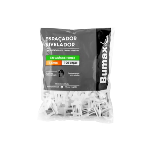Espaçador Nivelador Basico Ecomax 1,5mm Pacote Com 100 Unidades Para Revestimentos Até 70x70cm Bumax - Imagem principal - 0511ef24-f619-459b-bba7-06e5cc68ffb6