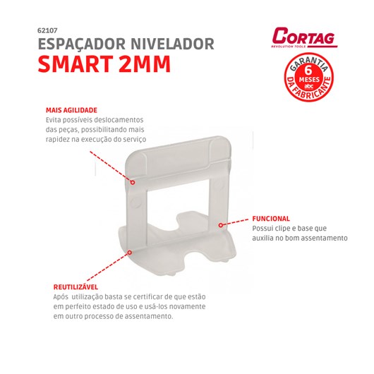 Espaçador Nivelador Smart 2,0mm Com 100 Peças Cortag - Imagem principal - 4310adbf-fc98-4b26-a63d-10e1e529223b