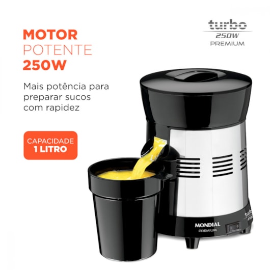 Extrator De Sucos Turbo Premiuim Preto e Inox Mondial Bivolt 250W - Imagem principal - fe2cd2fd-f92c-4c53-9239-5c6de86fc410