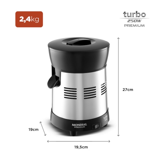 Extrator De Sucos Turbo Premiuim Preto e Inox Mondial Bivolt 250W - Imagem principal - 2f7a30a0-1a06-4f22-8b8c-64c54c3f71f9