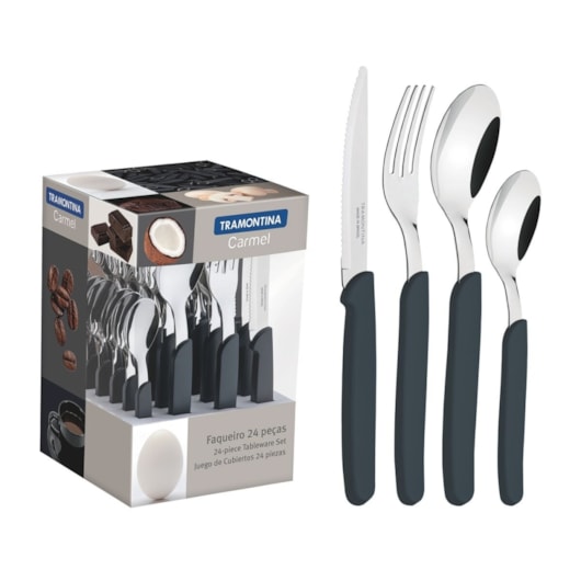 Faqueiro Em Inox Carmel Com 24 Peças 23499/021 Natural Escuro Tramontina - Imagem principal - f1ccc0bc-6180-4af1-a084-c6f78b8fa4ef