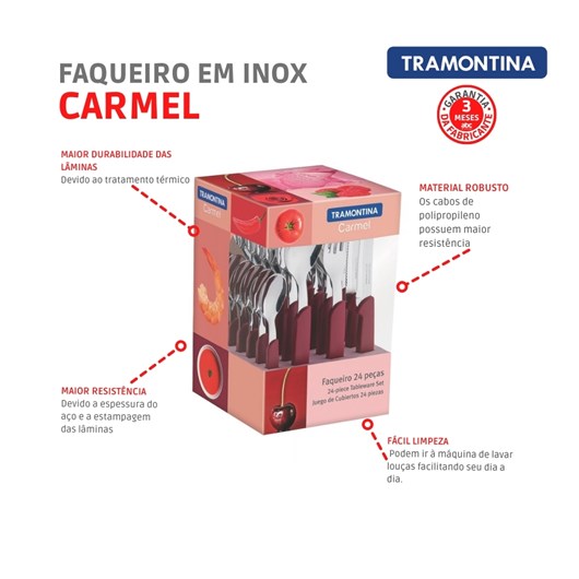 Faqueiro Em Inox Carmel Com 24 Peças 23499/027 Carmín Escuro Tramontina - Imagem principal - fe99b6cf-b2f6-4c4f-8204-6570ca58eab1