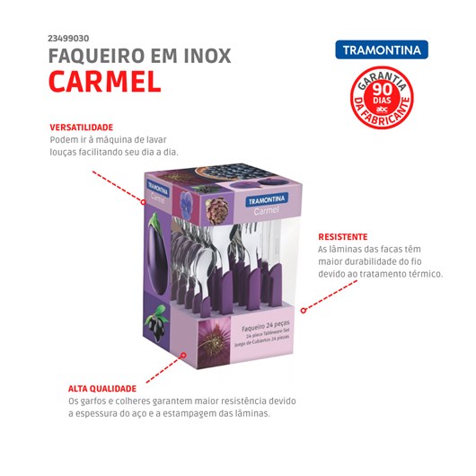 Faqueiro Em Inox Carmel Com 24 Peças 23499/030 Púrpura Escuro Tramontina - Imagem principal - 196a7e83-efde-47b5-879f-35f4ca1673ef