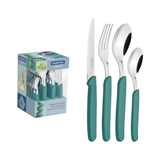 Faqueiro Em Inox Carmel Com 24 Peças Turquesa Médio Tramontina - Imagem principal - 37654bc7-8a4b-4b1a-82f3-6fca7cd52bc7