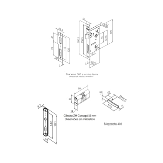 Fechadura Concept 401 Externo Preto Pado 40mm - Imagem principal - f1dabb00-c3e7-49b0-8e75-ce0234ef2bf4