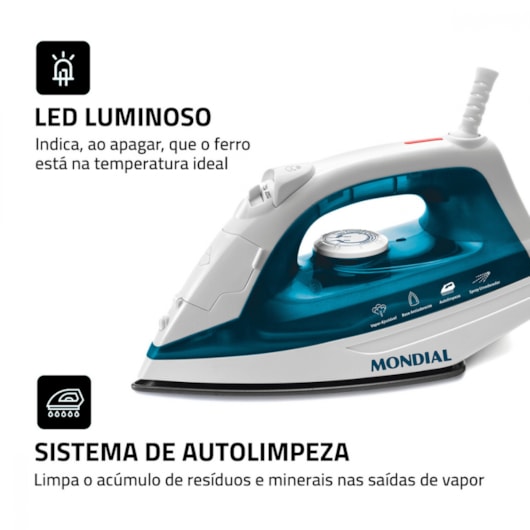 Ferro A Vapor F32 Branco E Azul Mondial 127V 1200W - Imagem principal - 9b317938-0b04-4261-b2e3-8b2f5ea7b376