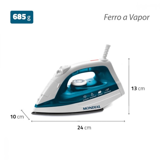 Ferro A Vapor F32 Branco E Azul Mondial 127V 1200W - Imagem principal - 3751c05d-9ed6-4abe-949c-85601ffeb9a3