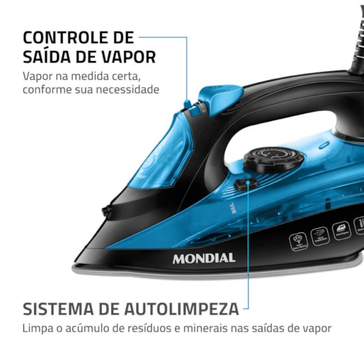 Ferro A Vapor F53 Preto E Azul Mondial 127V 1200W - Imagem principal - 6f52c5e7-8acd-4da3-b42b-1d693e6e5b0a