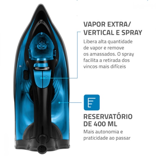 Ferro A Vapor F53 Preto E Azul Mondial 127V 1200W - Imagem principal - 85cfbfd4-64ab-44fd-9cda-07e7febd0c87