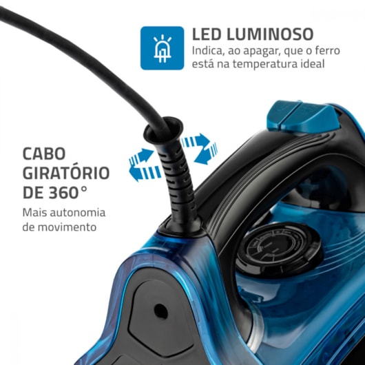 Ferro A Vapor F53 Preto E Azul Mondial 127V 1200W - Imagem principal - 8926381a-b828-4b06-86c3-f1c533f6ed55