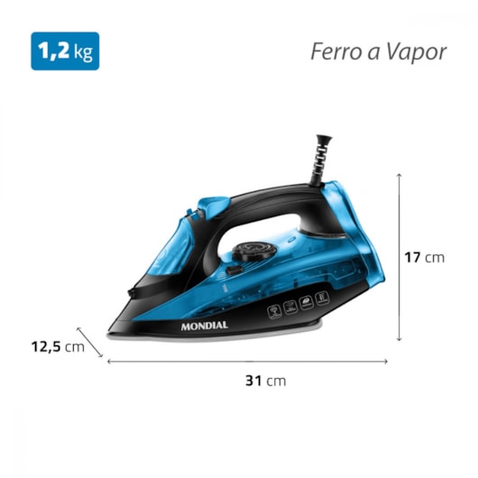 Ferro A Vapor F53 Preto E Azul Mondial 127V 1200W - Imagem principal - 2e659add-2d2a-4104-bc3e-c143bbf74518