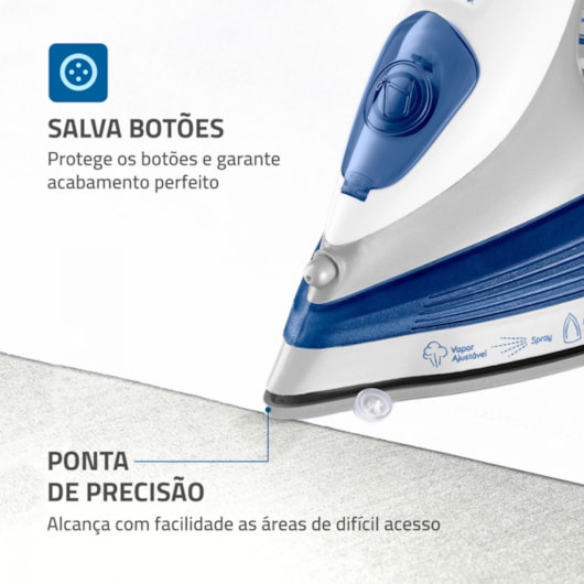 Ferro A Vapor FVN01BL Branco E Azul Mondial 127V 1200W - Imagem principal - 0a0e44bc-1f58-4d1a-89ed-bff5b51ddc01