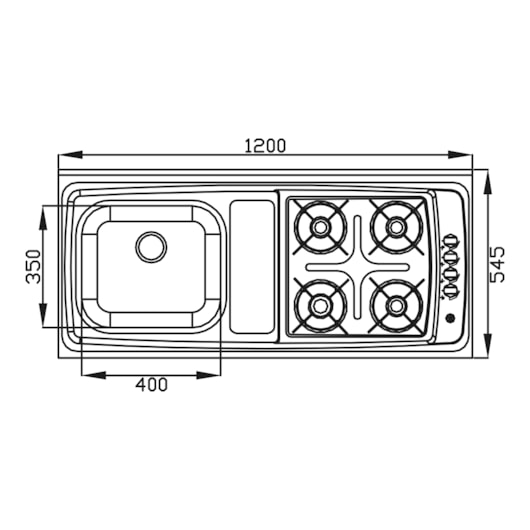 Fogão Pia 4 Bocas Acendimento Automático Lado Direito GhelPlus 1200X545mm - Imagem principal - d688ca0a-1c83-4a6d-b303-cad0d2ee3d6a