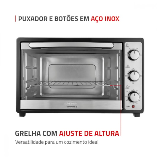 Forno Elétrico Grand Family Preto E Inox Mondial 52L 127V 1800W - Imagem principal - 1122432c-4218-4078-a4ca-7e43841f7cb4