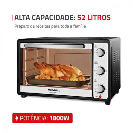 Forno Elétrico Grand Family Preto E Inox Mondial 52L 127V 1800W - Imagem principal - e324e629-b862-4f8b-8c1e-c430d938c7e1