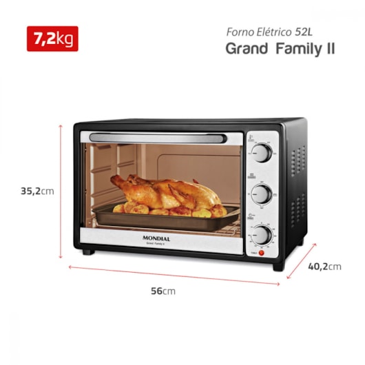 Forno Elétrico Grand Family Preto E Inox Mondial 52L 127V 1800W - Imagem principal - e390e70d-7fcc-4c18-9fec-b6915a68c299