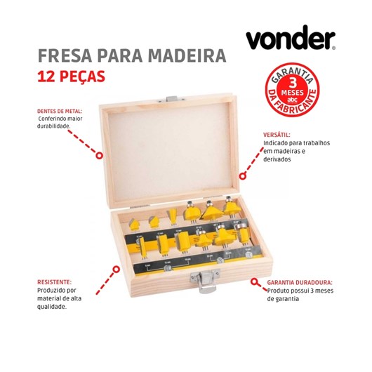 Fresa Para Madeira Jogo Com 12 Peças Vonder               - Imagem principal - 6ce9e52e-c102-4037-83c8-4480220845a9