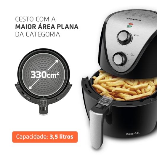 Fritadeira Air Fryer AF3 Preto E Inox Mondial 3,5L 127V 1500W  - Imagem principal - 37572dcb-50e5-40da-95ae-f554d678a25d