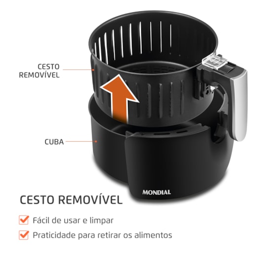 Fritadeira Air Fryer AF3 Preto E Inox Mondial 3,5L 127V 1500W  - Imagem principal - 9386a2be-413a-48ea-b5eb-4e96c572a8fd