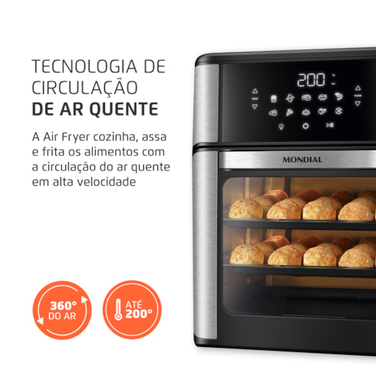 Fritadeira Air Fryer Forno Oven Preto Mondial 12L 127V 2000W - Imagem principal - 8906eb9a-4d93-479f-93e5-9fabc5757282